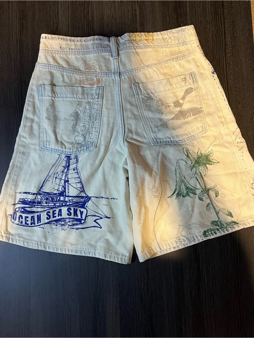 Anthropologie Pilcro Denim Jorts Shorts Ocean Sea Sky Floral 28